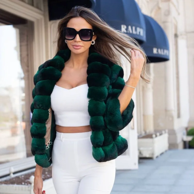 FURSARCAR  Customize Chinchilla Color Natural Fur Coat Women Real Rex Rabbit Fur Jacket Luxury Slim High Street Style Overcoat