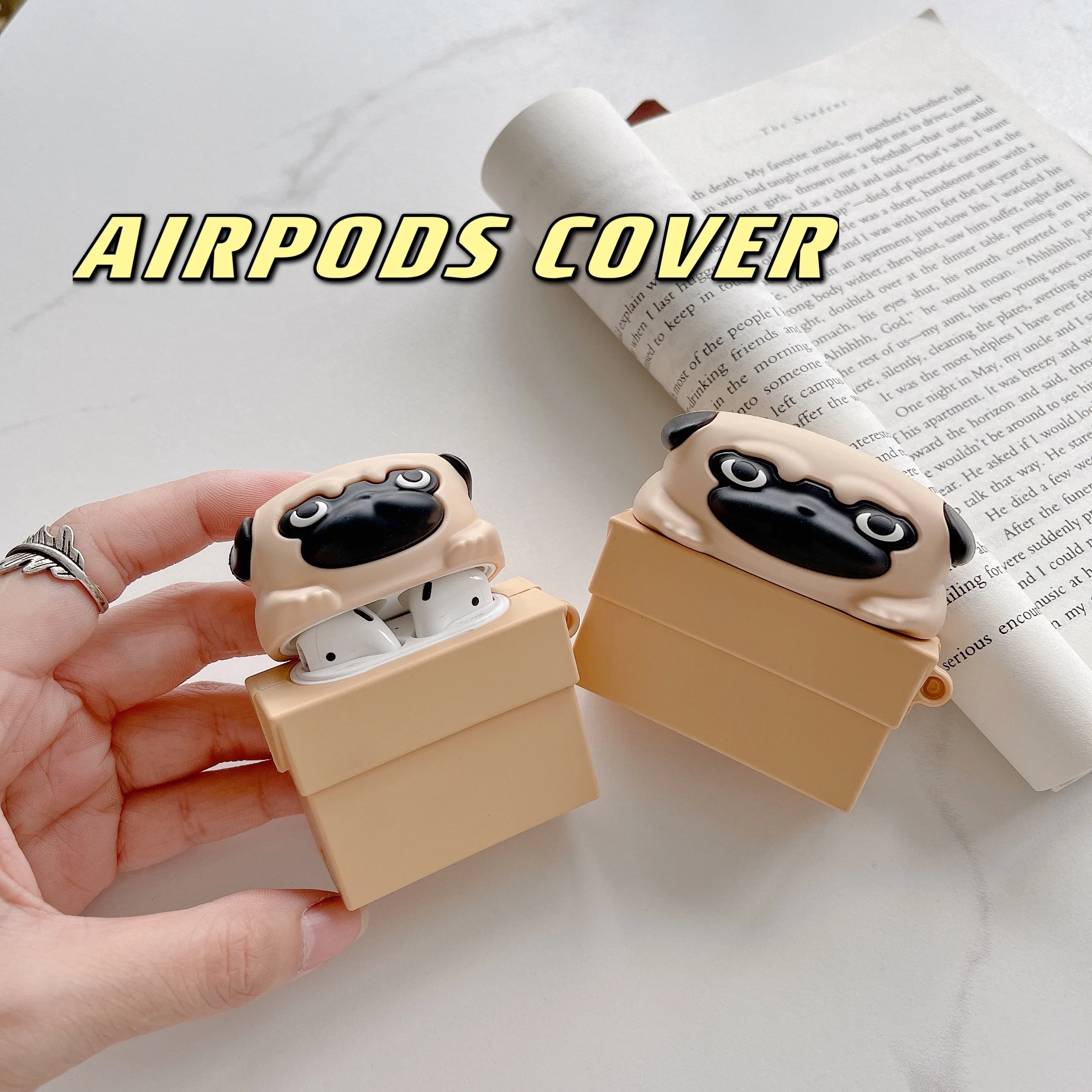 

Protective Earphone High Quality Cover For Apple Airpods 1 2 Pro Wireless Charging Box Silicone Case With Key Chain Cute Dog