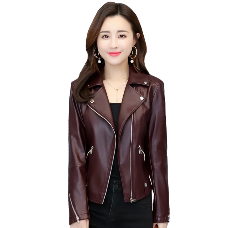 

Autumn Winter PU Leather Jacket Women Fashion Zipper Female Motorcycle Jacket Plus Cotton Soft Faux Leather Coat