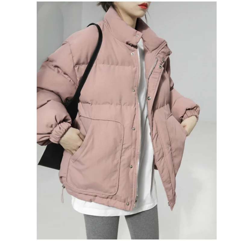

Autumn Winter Women Thicken Cotton Clothes Stand Collar New Fashion Warm New Padded Jacket Solid Casual Loose Female Short Coat