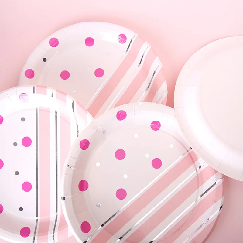 Столовая посуда на день рождения одноразовая бумага синяя розовая черная