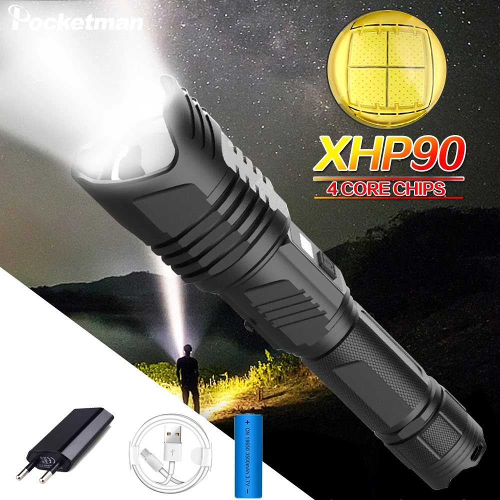 XHP90 мощный светодиодный фонарь XM L T6 Водонепроницаемый USB с наружным молотком