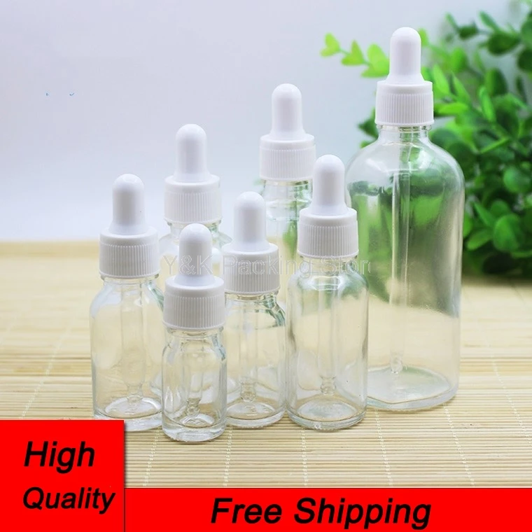 

5ml,10ml,15ml,20ml,30ml,50ml,100ml Clear Glass Dropper bottle,White Lid,Empty Essential Oil Vials Cosmetic packing container