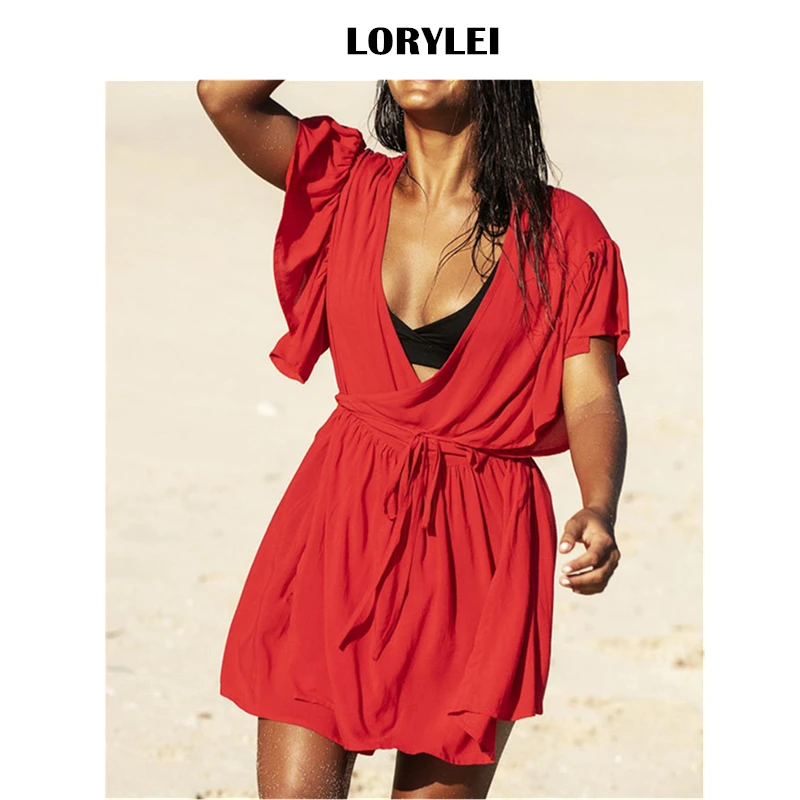 Накидка бикини с глубоким вырезом и рукавом бабочкой женская летняя пляжная