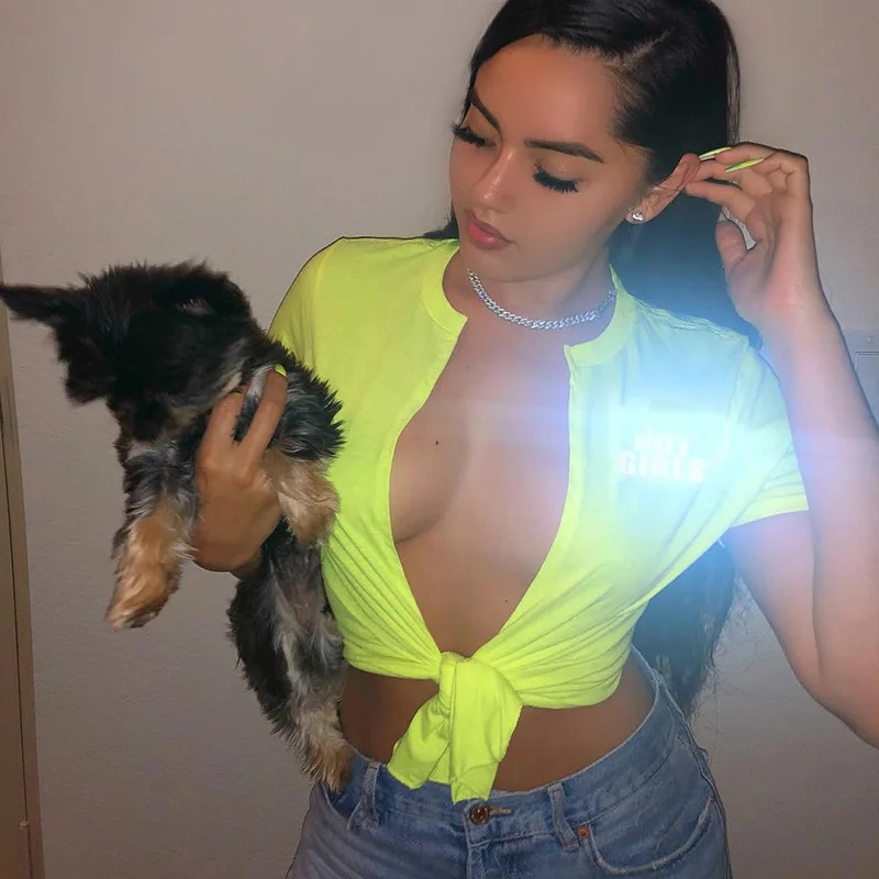 Флуоресцентная блузка женская сексуальная бандажная летняя рубашка короткий