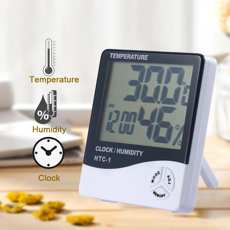 LCD Digital Alarm Clock Temperature Humidity Meter HTC-1 HTC-2 Indoor Outdoor Hygrometer Thermometer Memory Weather Station | Инструменты