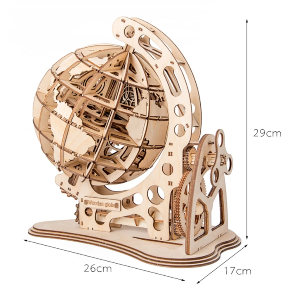 

Wooden Globe Puzzle 3D DIY Mechanical Drive Model Transmission Gear Rotate Assembling Puzzles Home Office Decoration Toys