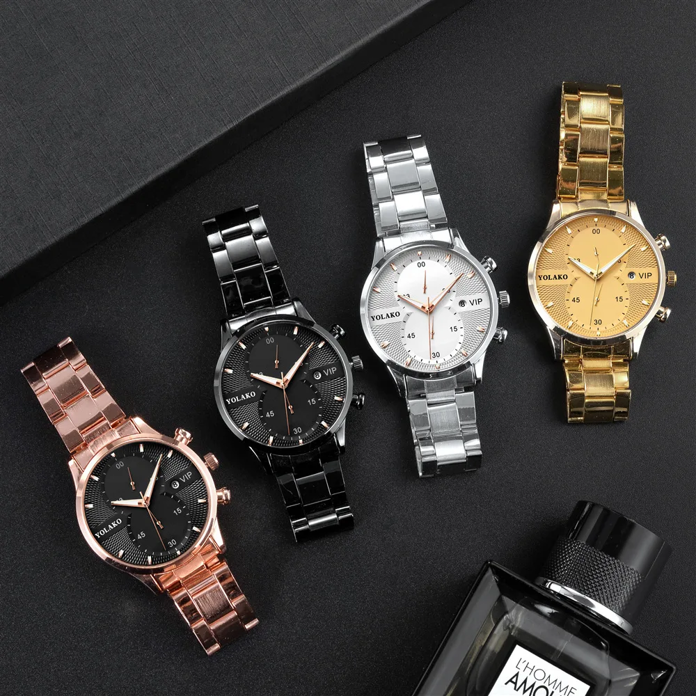 

Simple watch men's casual alloy steel belt British style calendar men's quartz watch
