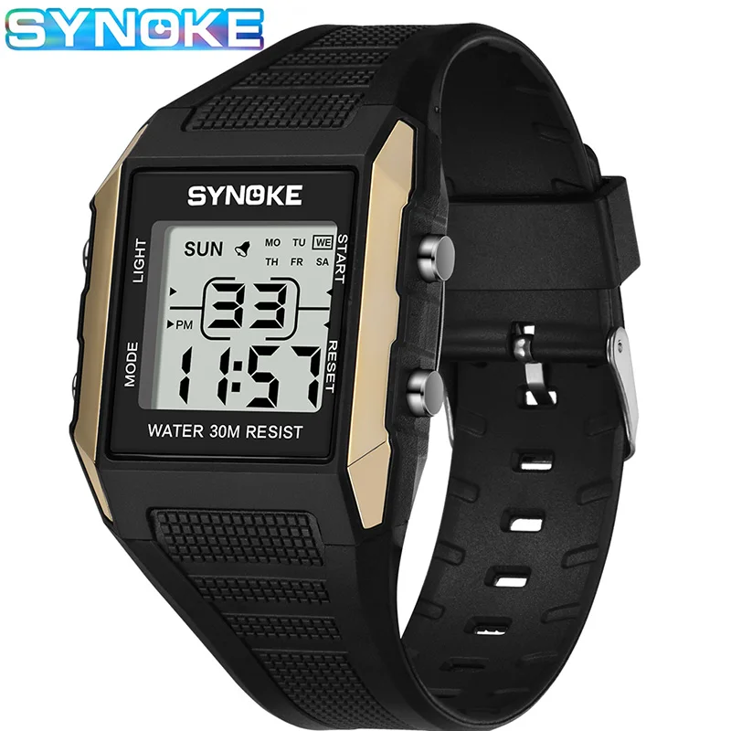 SYNOKE спортивные мужские цифровые часы водонепроницаемые светящиеся с