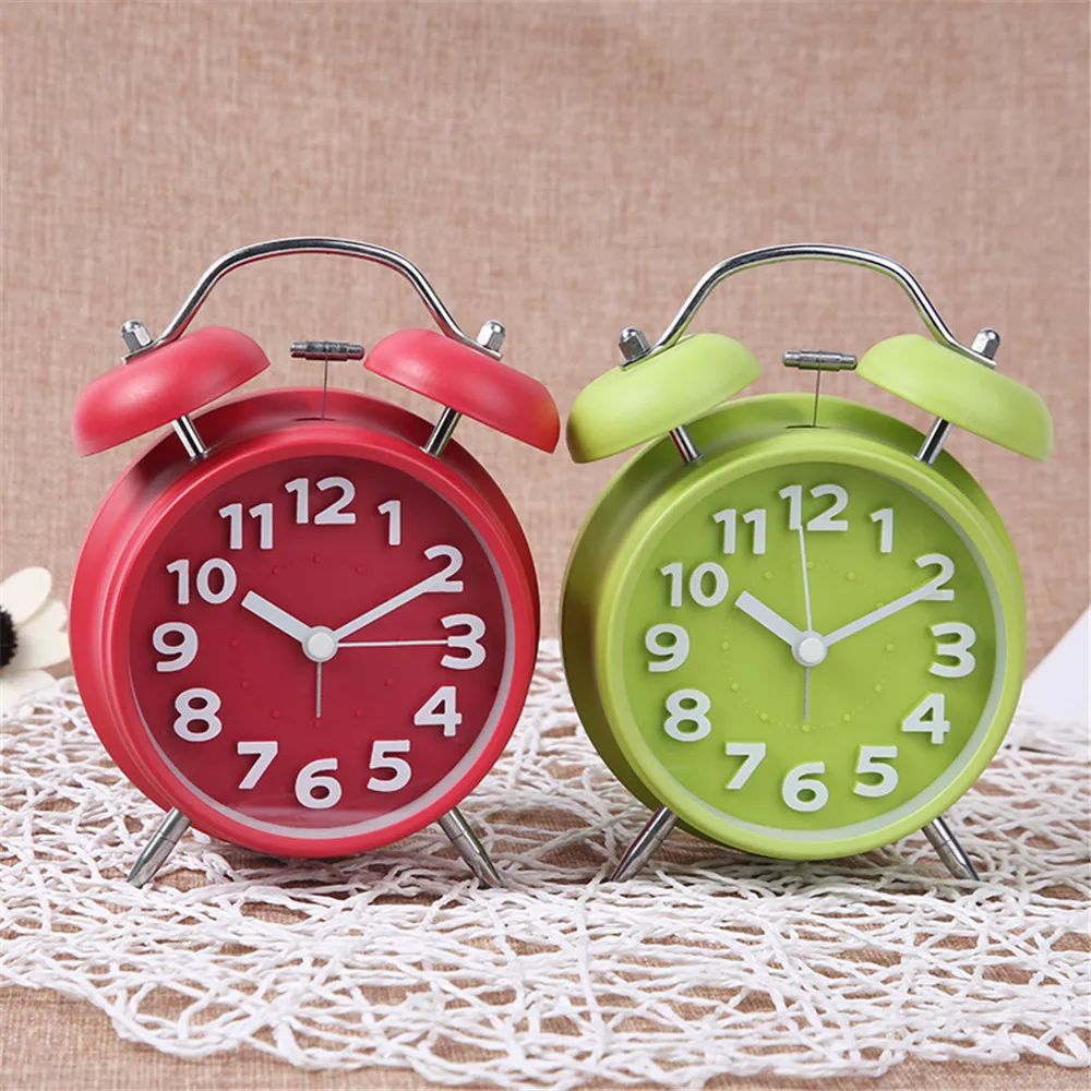 Тихий будильник с двумя колокольчиками металлический модный подарок