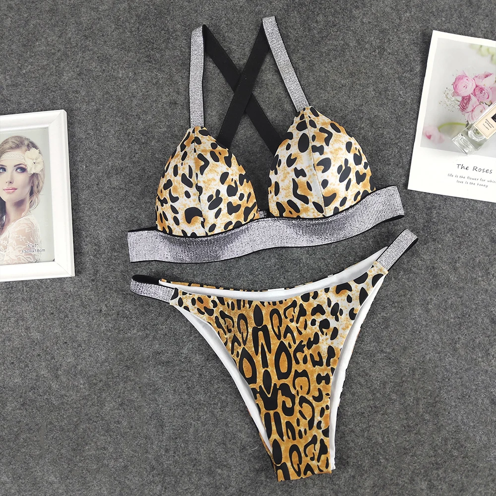 leopard Черный белый сексуальный мягкий бикини купальник женский купальник бикини с эффектом пуш-ап набор купальный костюм из двух частей женский - Цвет: leopard