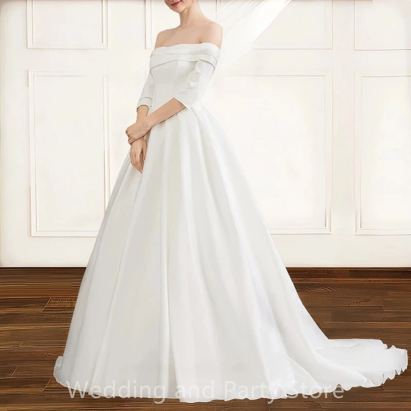 

Bridal Wedding Dress Luxury Satin White Wedding Dress Sleeveless Plus Size Commemorative Muslim Wedding Dress