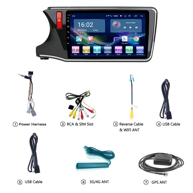

4G LTE 2G 10 Android 10 GPS- Honda City Greiz Gienia 2015-2018