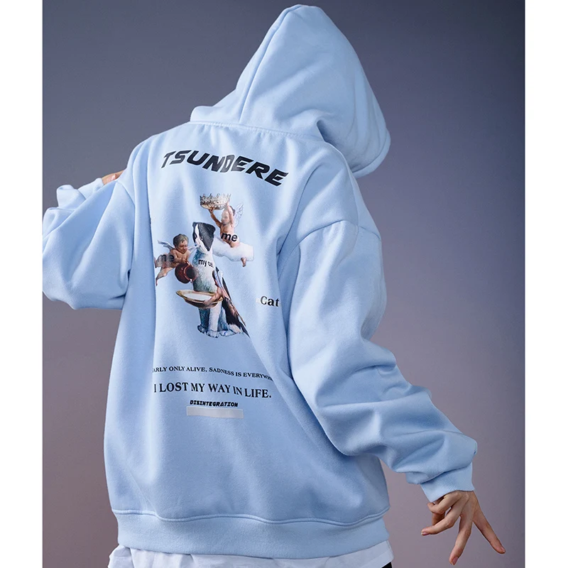 Толстовка мужская с капюшоном свитшот принтом ангела кота пуловер в стиле