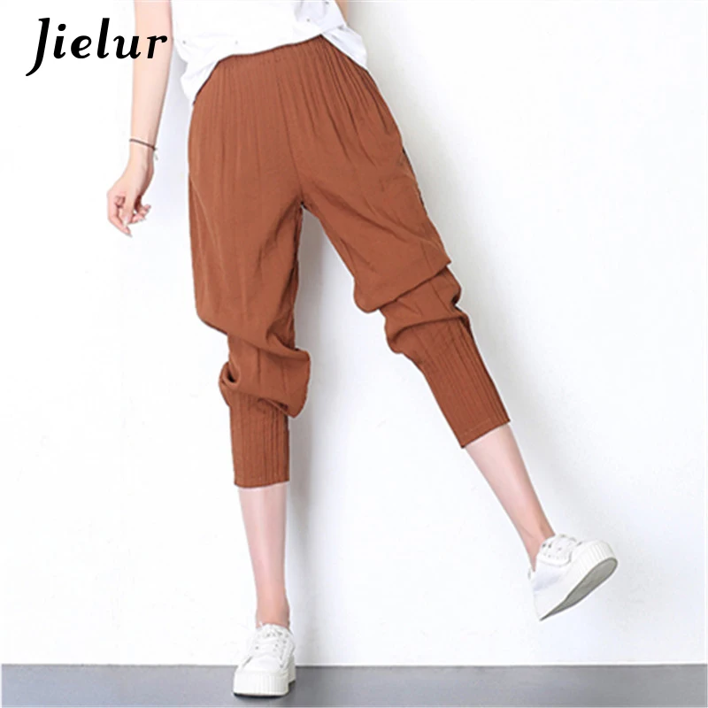 Jielur 2019 осенние ретро шифоновые повседневные женские брюки плиссированные бриджи