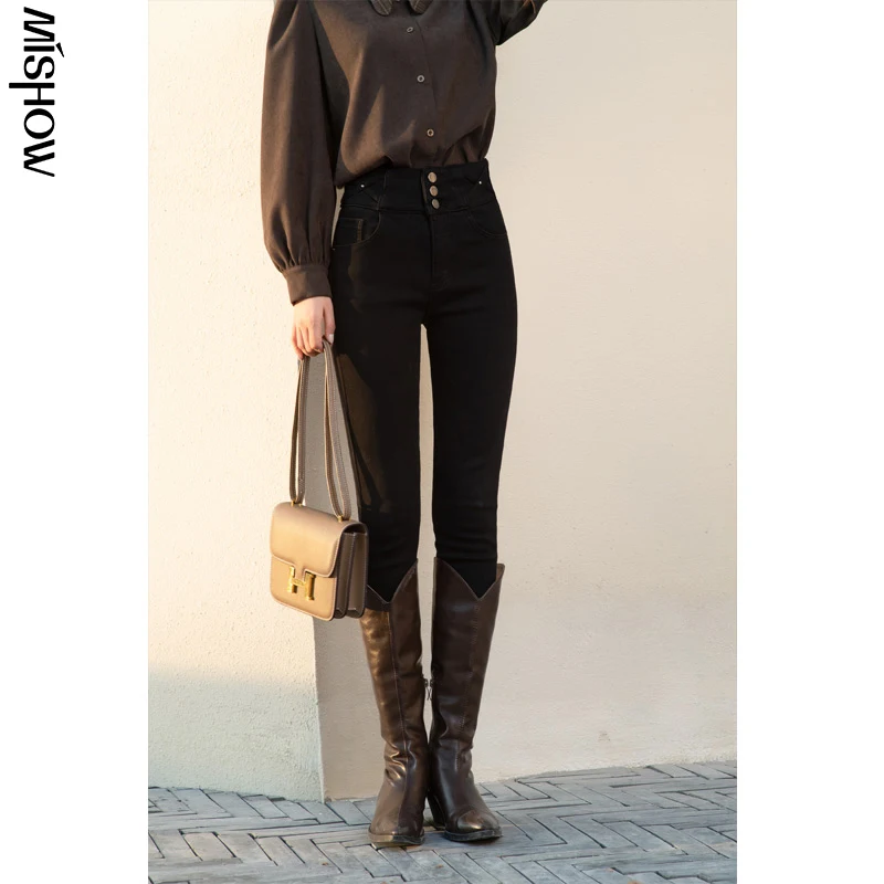 : Для 2020 зимние джинсы для женщин повседневные однотонные Slim Fit женские брюки с