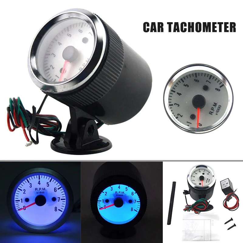 Автомобильный Тахометр 2 дюйма 52 мм 12 В синий светодиодный турбонаддув тахометр с
