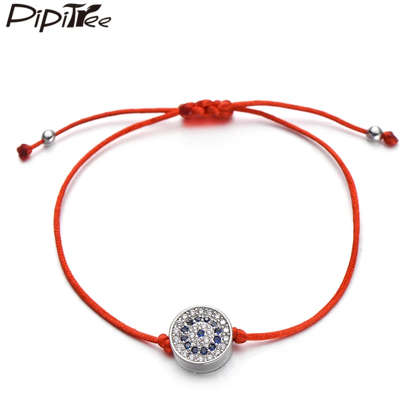 Pipitree Модный 12 мм Круглый CZ браслет evil eye регулируемые черные красные браслеты для женщин и мужчин брендовые ювелирные изделия подарок