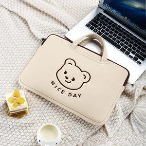 korean ins biscuits bear laptop sleeve bag protective carrying case for 13 13 3 15 15 6 inch macbook air lenovo huawei handbag free global shipping