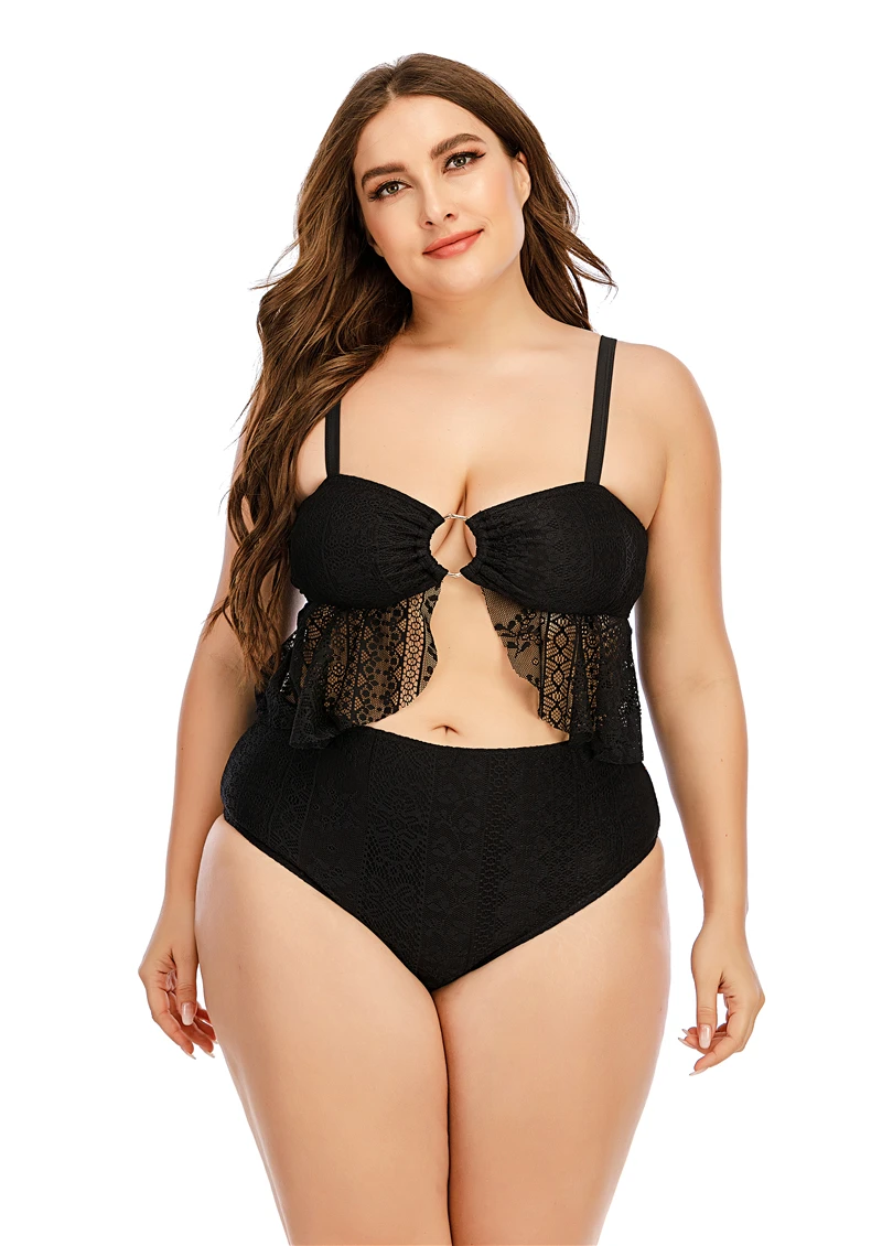 

Женский раздельный купальник-бикини с завышенной талией, батальных размеров