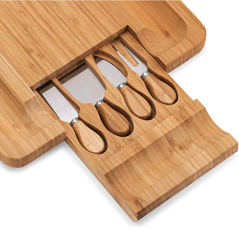 

Promotion! Bamboo Cheese Board Set with in Slide,Perfect Charcuterie Board and Serving Tray for Entertaining or Gift Giving