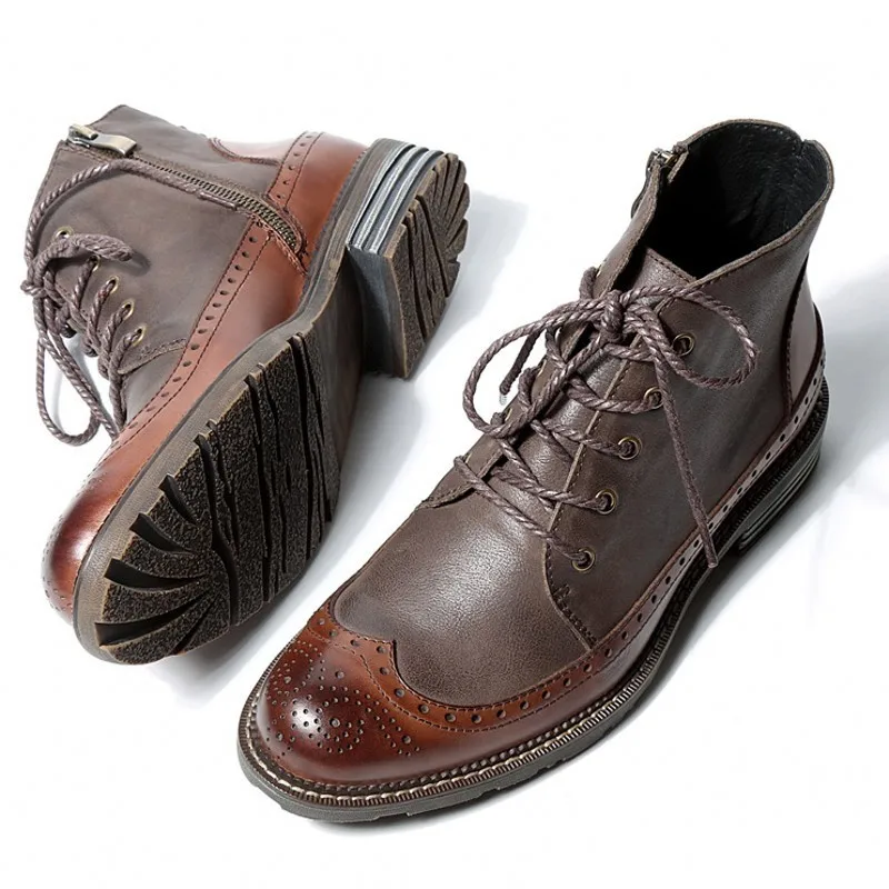 Британский броги с высоким берцем мужские Ботильоны из натуральной кожи модные