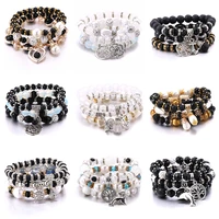 3pcs hot black and white crystal beaded womens bracelet tree of life charm mens bracelet hip hop trend fashion jewelry gift