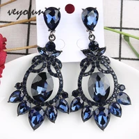 veyofun luxury dark bule crystal drop earrings hollow out hyperbole dangle earrings fashion jewelry for women wholesale