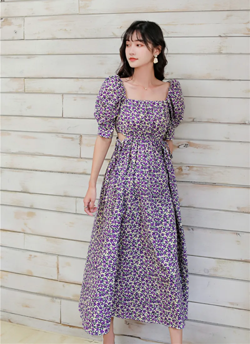 Платье женское шифоновое с цветочным принтом винтажное Элегантное Длинное