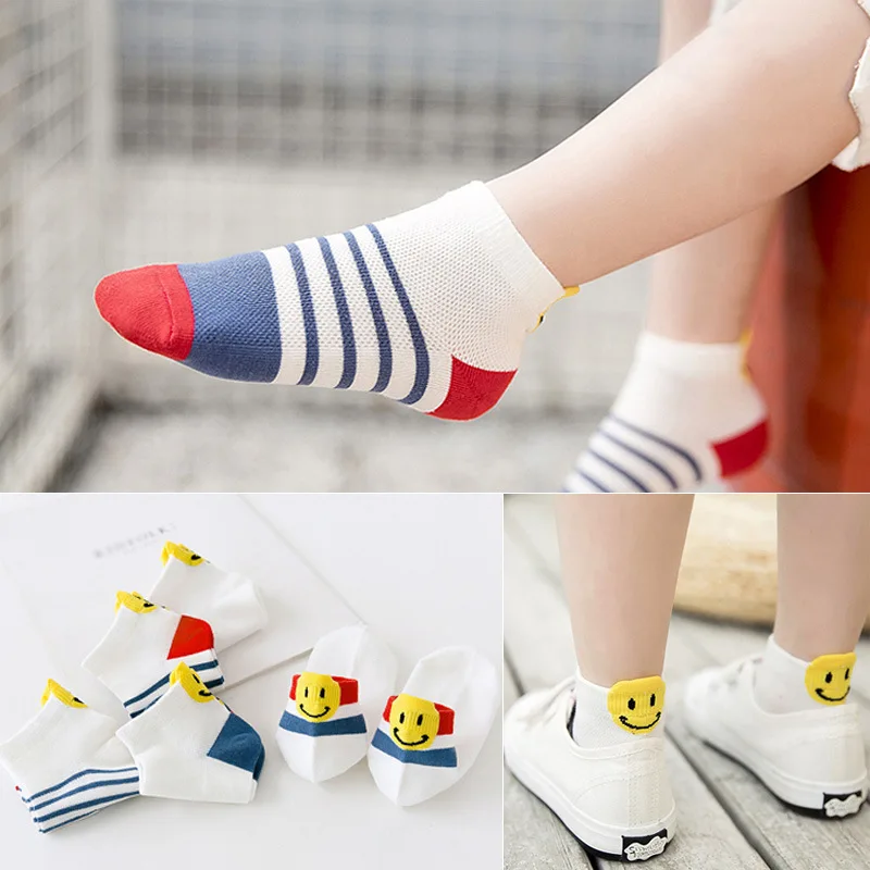 

High Quality Mesh Cotton Cartoon Smile Base Design Summer Spring Newborn Boy Kids Baby Girls Breathable Socks Japan Hot