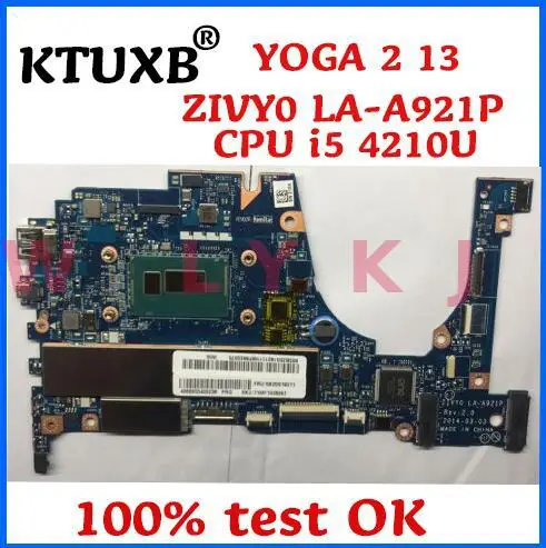 KTUXB Lenovo ZIVY0 LA A921P материнская плата для ноутбука YOGA 2 13 ноутбук процессор i5 4210U 8G RAM