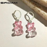2022 pink bear gummy cartoon dangle earrings for women colorful sequins marmalade bear hoop earring cute girl lucky jewelry gift