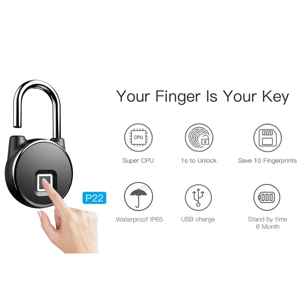 

Pure Fingerprint Unlocking USB Charging Waterproof Keyless Anti-Theft Lock 0.1 Seconds to Unlock The Portable Anti-Theft Lock