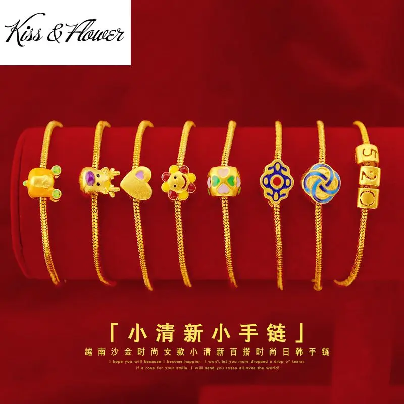 

KISS&FLOWER BR145 2022 Fine Jewelry Wholesale Fashion Woman Girl Birthday Wedding Gift Exquisite 24KT Gold Thin Chain Bracelet