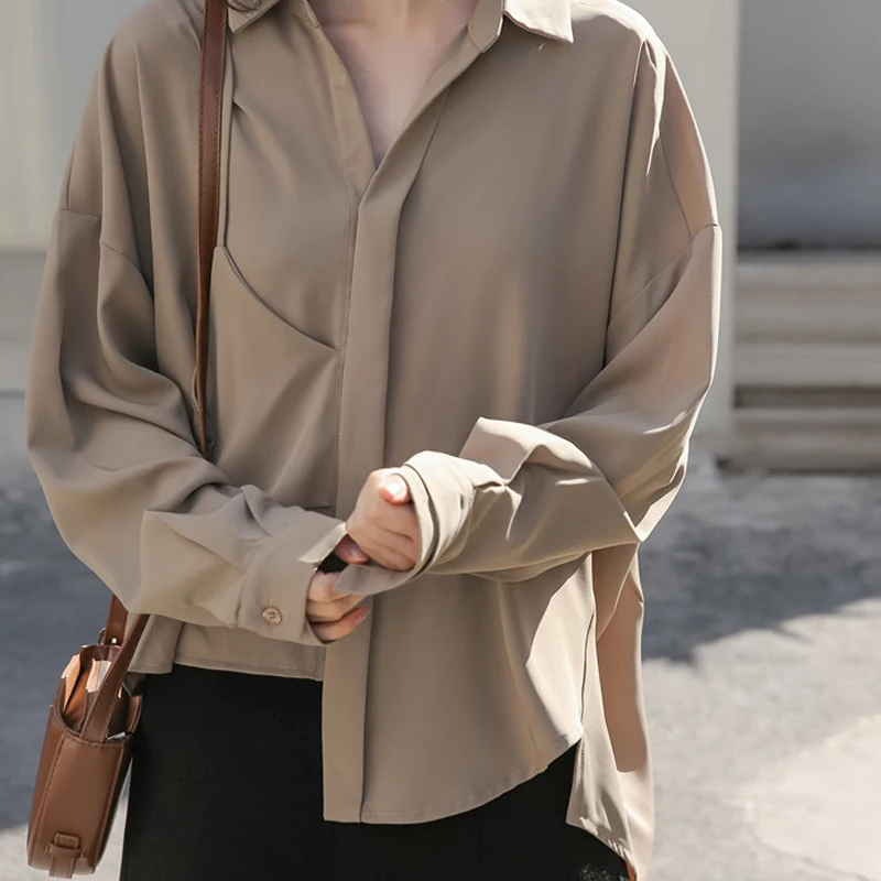 Mozuleva 2020 Spring New Women Elegant Chiffon Vintage Irregular V Neck Long Sleeve Shirt Solid Loose Blouse Tops | Женская одежда