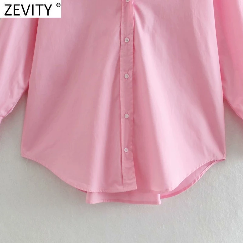 

Zevity New Women Simply Single Breasted Poplin Pink Shirt Office Lady Long Sleeve Business Blouse Roupas Chic Blusas Tops LS9288