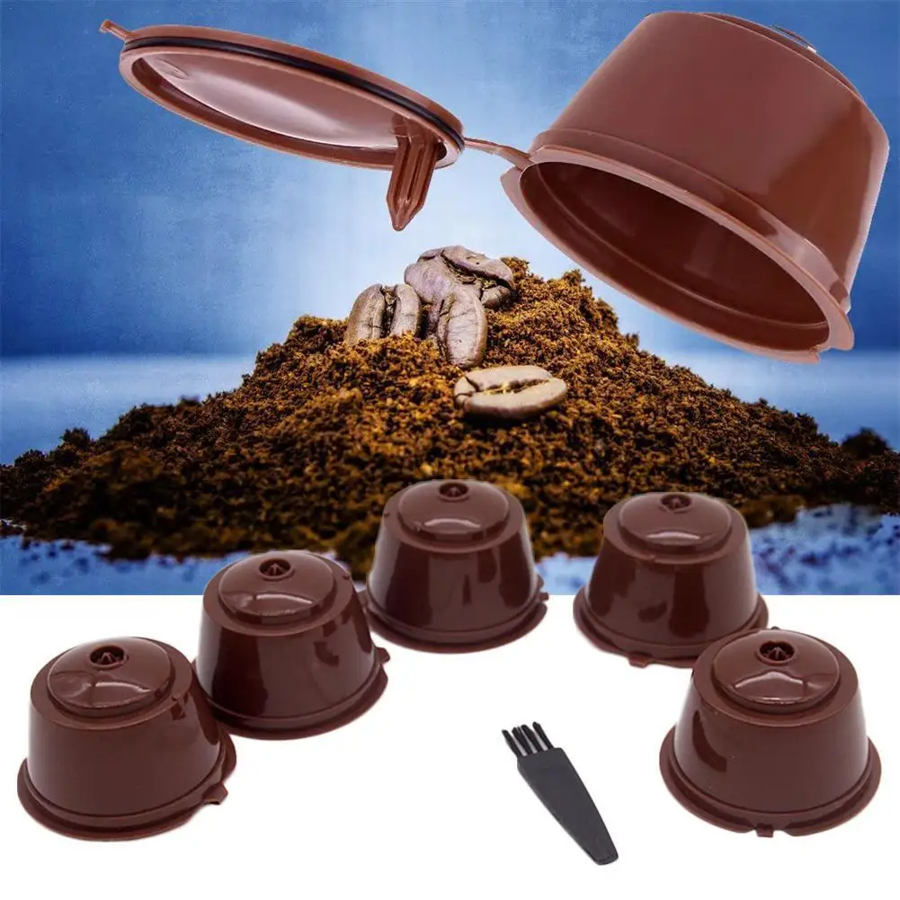 

Reusable Coffee Capsules Cup With Spoon Brush Black Refillable Coffee Capsule Refilling Filter Coffeeware Gift