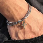 Rolo кросс-подвесные прелести браслет для мужчин из нержавеющей стали с серебряным покрытием в винтажном стиле с толстым цепочка в стиле хип-хоп браслет ювелирные изделия