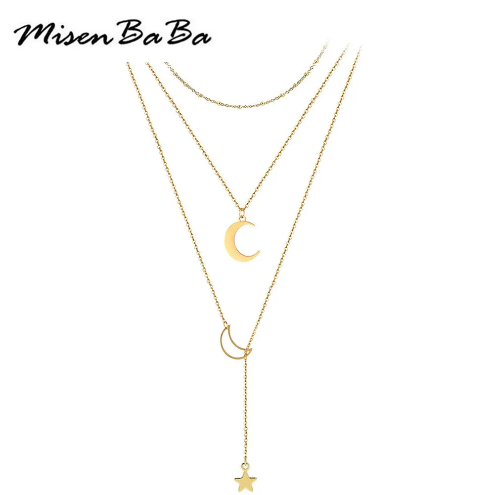 Женское многослойное ожерелье из нержавеющей стали цепочек с кулоном в форме