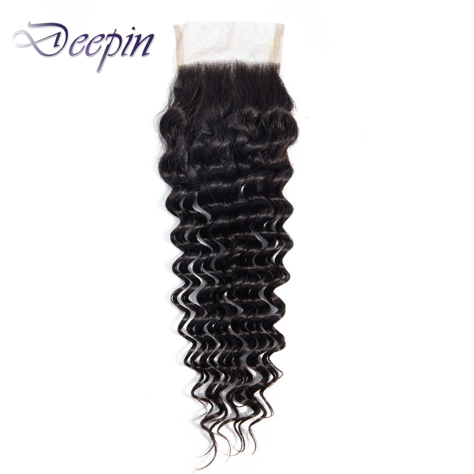 

Deepin Brazilian Hair Deep Wave Closure 4*4 Lace Closure Free/Middle/Three Part Non-Remy Human Hair 8-20 Inches Natural Color