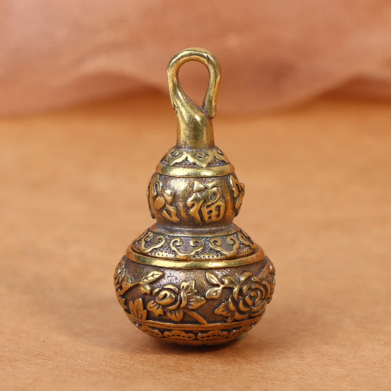 

Brass Chinese Letters Blessing Lotus Gourd Charms Copper Lucky Car Key Chain Pendants Pill Box Medicine Case Container Bottle