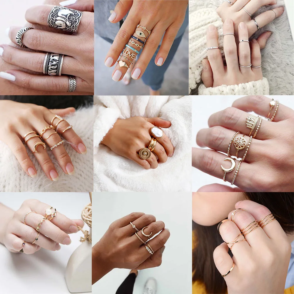 Женское кольцо в этническом стиле Золотое Двухслойное ретро набор простых колец
