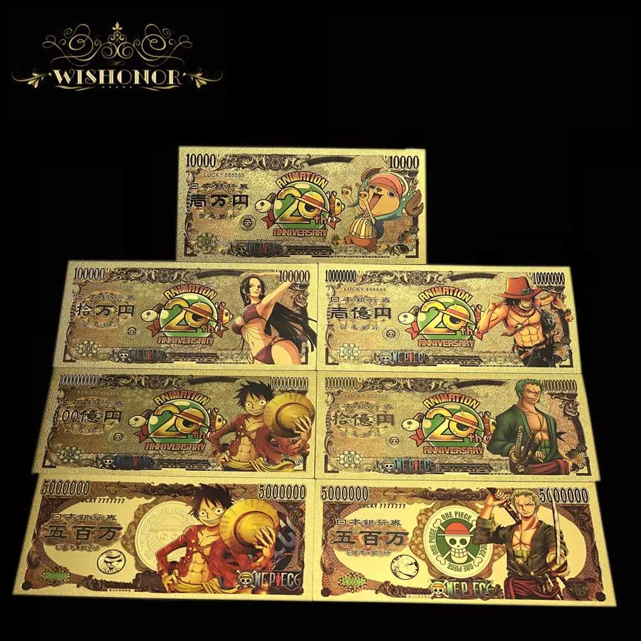 

1pcs 2021 Style Monkey D Luffy Color Gold Banknotes Banknotes for Gift