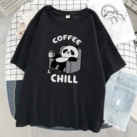 coffee and chill print relaxing panda t shirt harajuku style t shirts cartoons cute tshirt womens crewneck casual tops male