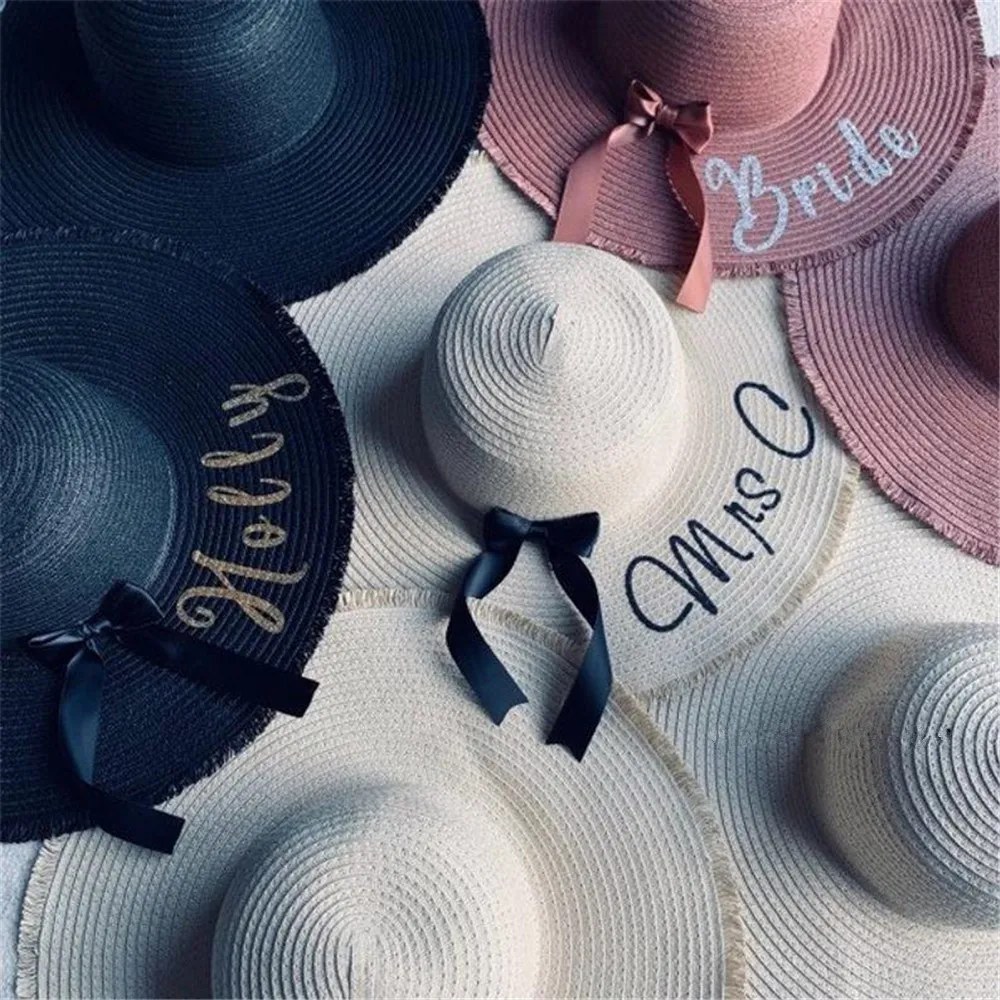 Индивидуальная пляжная соломенная шляпа на заказ с бантом и надписями Пляжная