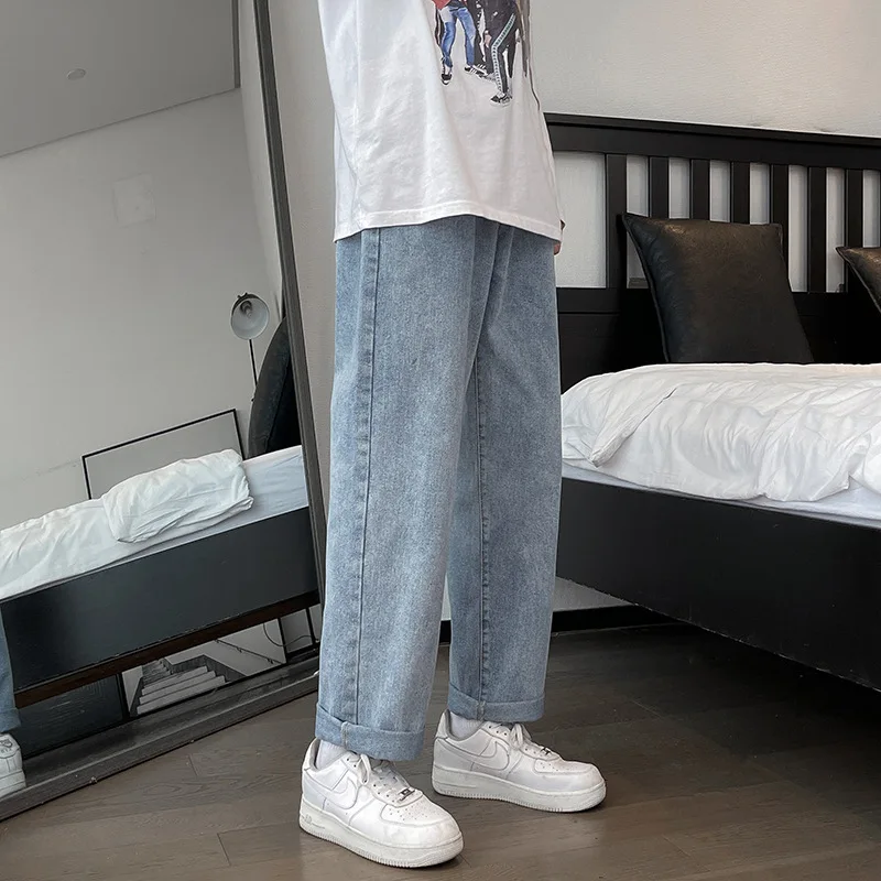 Solid Color Casual Jeans Men's Straight Wide Leg Denim Trousers