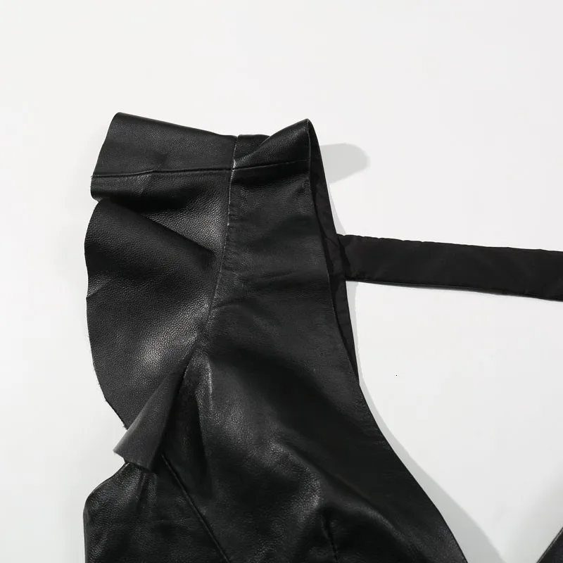 

Spring novel V-neck Vest black women sheepskin real leather sexy sleeveless vest women short art lady Street lady