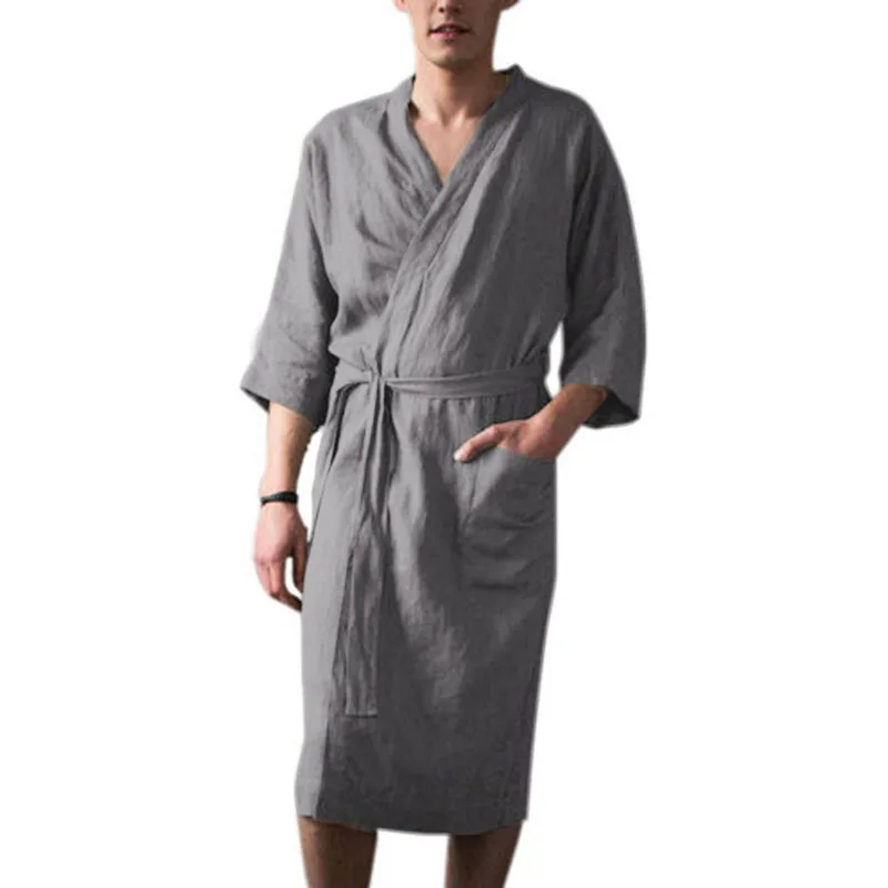 Men's Nightgown Pajamas Home Comfort Medium Length Three Quarter Sleeve Bathrobe