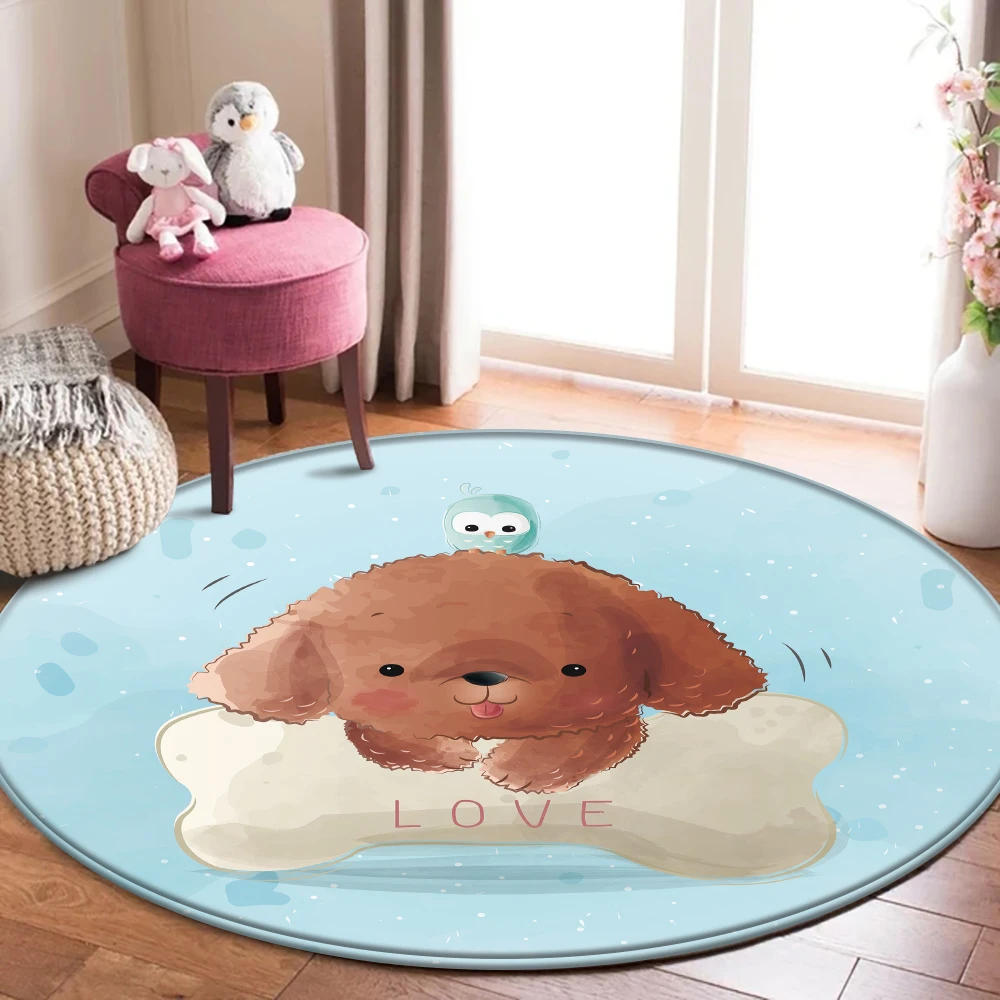 

Carpet For Children 2021 Cute Animal Dog Pattern Flannel Carpet Non-Slip Alfombra Round Rug Baby Play Crawling Mat Decoration