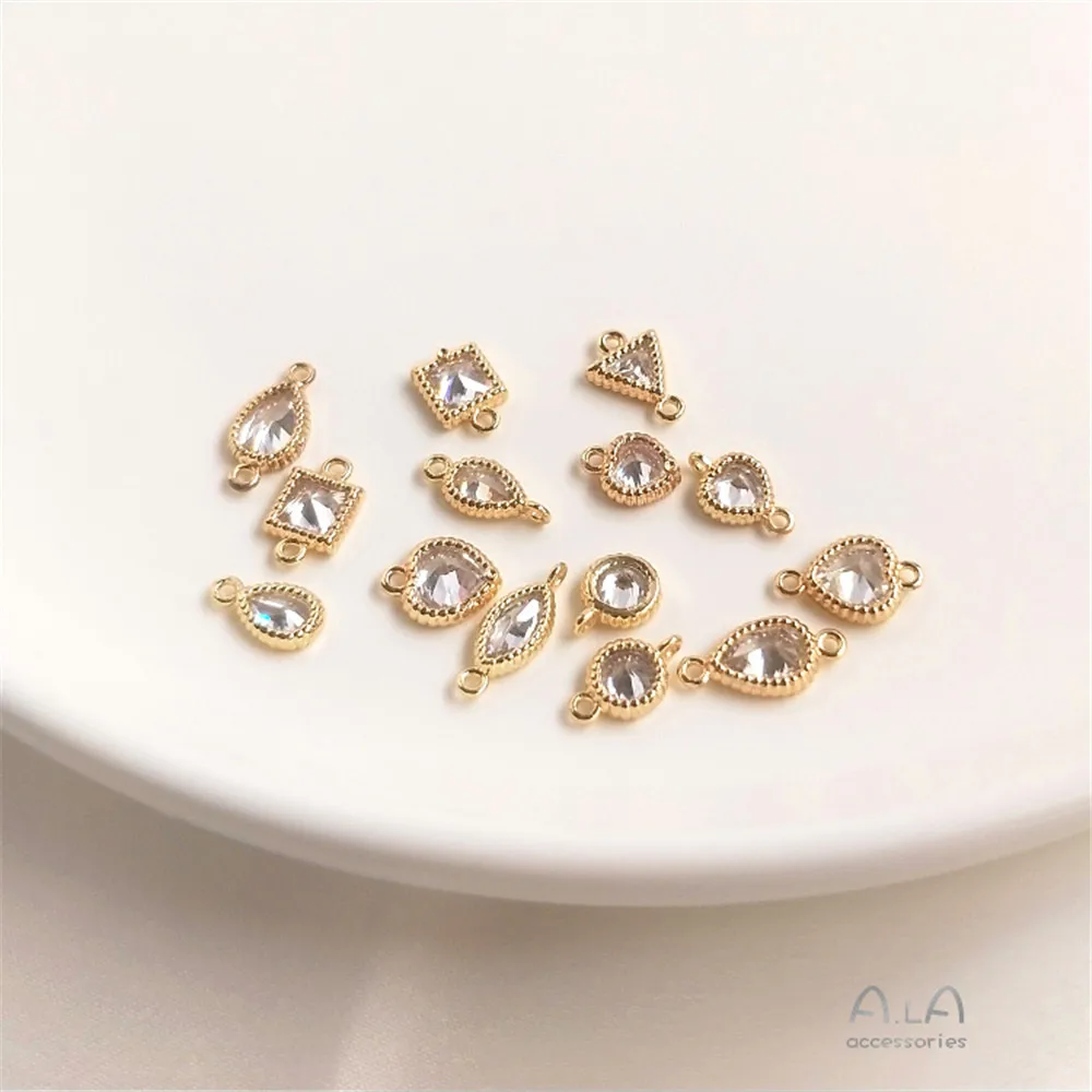 

Bronze 14 K inlay shaped love geometric square drop shaped zircon pendant